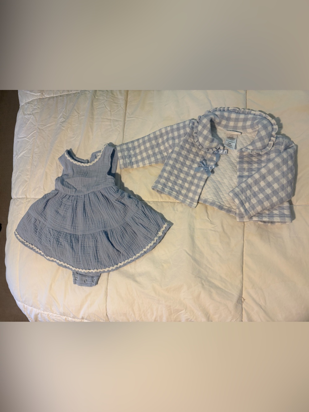 Nicole Miller Light Blue Baby Girl Dress and Gingham Jacket Set